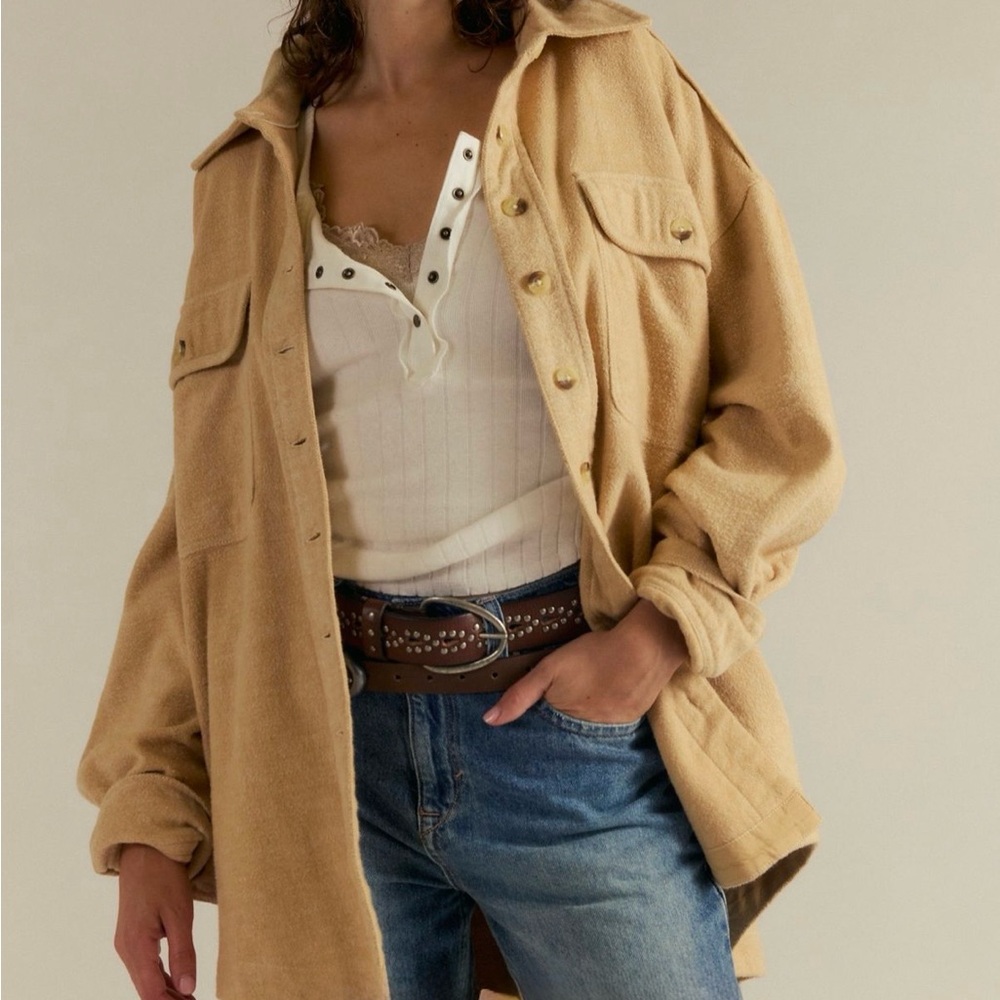 Free People Oversized Tan Shacket Shirt Jacket NWT Size L